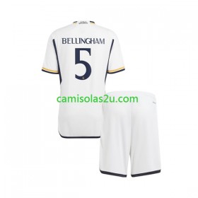 Camisolas de futebol Real Madrid Jude Bellingham 5 Criança Equipamento Principal 2023/24 Manga Curta
